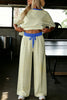 Yellow Stripe Colorblock Trim Crew Neck Loose Tee Drawstring Elastic Waist 2pcs Pant Set