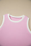 Sky Blue Colorblock Trim Cropped Tank Elastic Waist Shift Pants 2pcs Set
