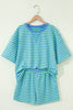 Green Stripe Striped Ribbed Cotton Two-Piece Pant Set with Chest Patch Detail