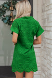 Rose Red Solid Color Eyelet Embroidered T Shirt Mini Dress
