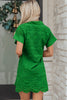 Rose Red Solid Color Eyelet Embroidered T Shirt Mini Dress