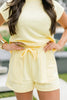Yellow Cream Solid Color Tee Drawstring Shorts Comfy 2pcs Set