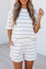 Black Stripe Half Sleeve Tee Drawstring Shorts 2pcs Set
