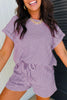 Brown Stripe Breathable Textured Knit Short 2pcs Set