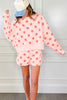 Beige Polka Dot Print Drop Shoulder Pullover Drawstring Shorts Set