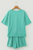 Mint Green Raw Edge Patch Pocket Oversized Top and Shorts Set