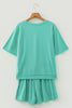 Mint Green Raw Edge Patch Pocket Oversized Top and Shorts Set