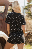 White Polka Dot Short Sleeve Loose Top Drawstring Shorts Set