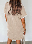 Apricot Twisted Ribbed Color Block Trim T Shirt Shift Dress