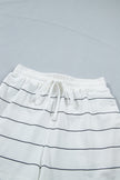Black Stripe Half Sleeve Tee Drawstring Shorts 2pcs Set