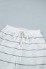 Black Stripe Half Sleeve Tee Drawstring Shorts 2pcs Set