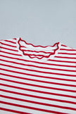Red Stripe Scallop Trim Casual Top 2pcs Short Set