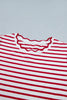 Red Stripe Scallop Trim Casual Top 2pcs Short Set