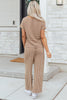 Rose Stripe Crew Neck Tee Drawstring Waist Cropped Pants Set