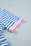 Sky Blue Stripe Nautical Tie Contrast Trim Round Neck T Shirt Mini Dress