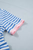 Sky Blue Stripe Nautical Tie Contrast Trim Round Neck T Shirt Mini Dress