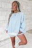 Pink Plaid Baggy Pullover Drawstring Casual Shorts 2pcs Outfit