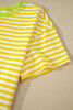 Yellow Stripe Contrast Neck Loose Tee and Drawstring Shorts Set