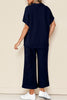 Navy Blue Stylish Textured Loose Fit T Shirt and Drawstring Pants Set