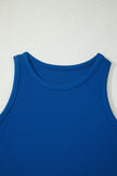 Dark Blue Ribbed Slim Tank Pocketed Wide Leg Shorts Set