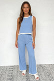 Sky Blue Colorblock Trim Cropped Tank Elastic Waist Shift Pants 2pcs Set