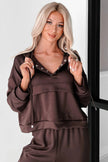 Chicory Coffee Button Drawstring Cropped Hoodie Sweatpants Set