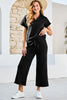 Navy Blue Stylish Textured Loose Fit T Shirt and Drawstring Pants Set