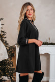 Black Contrast Trim V Neck Bracelet Sleeve Shift Mini Dress