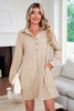Black Corduroy Half Button Collared Long Sleeve Mini Dress