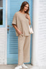 Oatmeal 3D Lattice Texture Sporty Dolman Top Drawstring Pants Set