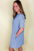 Mint Green Mineral Wash Flower Patchwork Mini T Shirt Dress