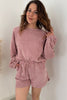 Dark Brown Textured Knit Drop Shoulder Pullover Drawstring Shorts Set