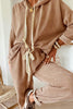 Dark Khaki Drawstring Pullover Hoodie and High Waist Pants Corduroy Suit