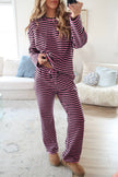Pink Stripe Casual Long Sleeve Top Drawstring Pant Set