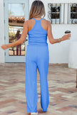 Yellow Cream Slim Ribbed Tank Top and Sweatpants Set