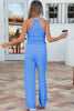 Yellow Cream Slim Ribbed Tank Top and Sweatpants Set