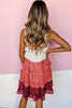 Fiery Red Pink Ombre Swiss Dot Ruffled Tiered Mini Dress