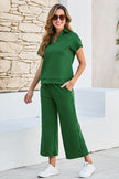 Navy Blue Stylish Textured Loose Fit T Shirt and Drawstring Pants Set