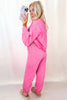 Bright Pink Raw Edge Henley Pullover and Jogger Pants Set