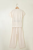 Beige Texture Loose Short Sleeve Top and Cropped Pant Set