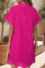 Rose Red Solid Color Eyelet Embroidered T Shirt Mini Dress