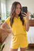 Mist Blue Loose Polo Tee Elastic Waist 2pcs Short Set