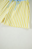 Yellow Stripe Colorblock Trim V Neck Tee Drawstring Elastic Waist Short Set