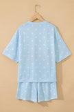 White Polka Dot Short Sleeve Loose Top Drawstring Shorts Set