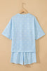 White Polka Dot Short Sleeve Loose Top Drawstring Shorts Set