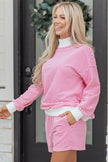 Pink Stripe Oversize Mock Neck Sweatshirt and Shorts Set