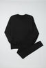 Black Solid Color Oversize Slit Sweatshirt Ribbed Leggings 2pcs Set