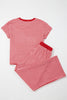 Rose Stripe Crew Neck Tee Drawstring Waist Cropped Pants Set