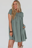Mist Green Frilled Seam Round Neck T Shirt Dress