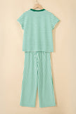 Rose Stripe Crew Neck Tee Drawstring Waist Cropped Pants Set
